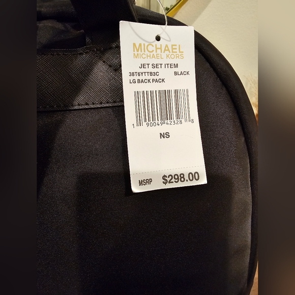 NWT Black MK Nylon Leather Strap Backpack - Picture 3 of 8